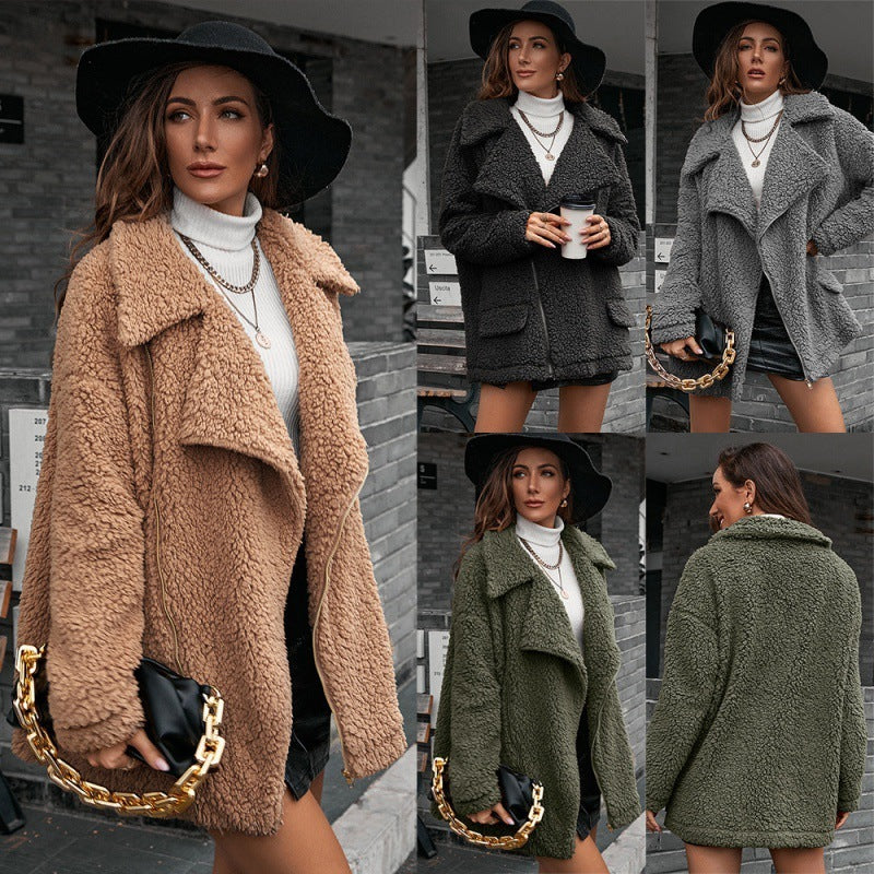 Loose Thickened Bubble Fleece Zipper Plush Coat - AMAZEALL