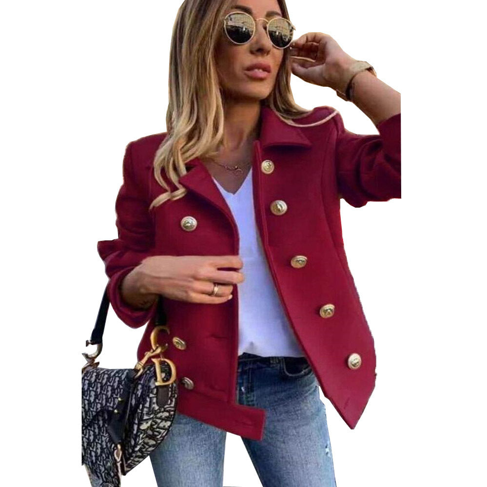 Autumn And Winter Slim Long-sleeved Double-breasted Suit Collar Woolen Coat - AMAZEALL