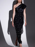 Off-shoulder Diamond Black Evening Dress - AMAZEALL