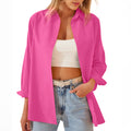 Women's Shirt Jacket Long Sleeve Blouse Button Down Tops Candy Color Shirt - AMAZEALL