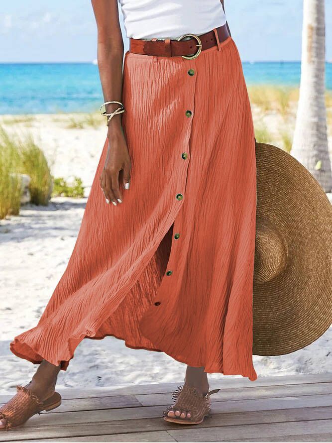 Women's Fashion Cotton Linen A-Line Hip Mid Waist Long Skirt - AMAZEALL