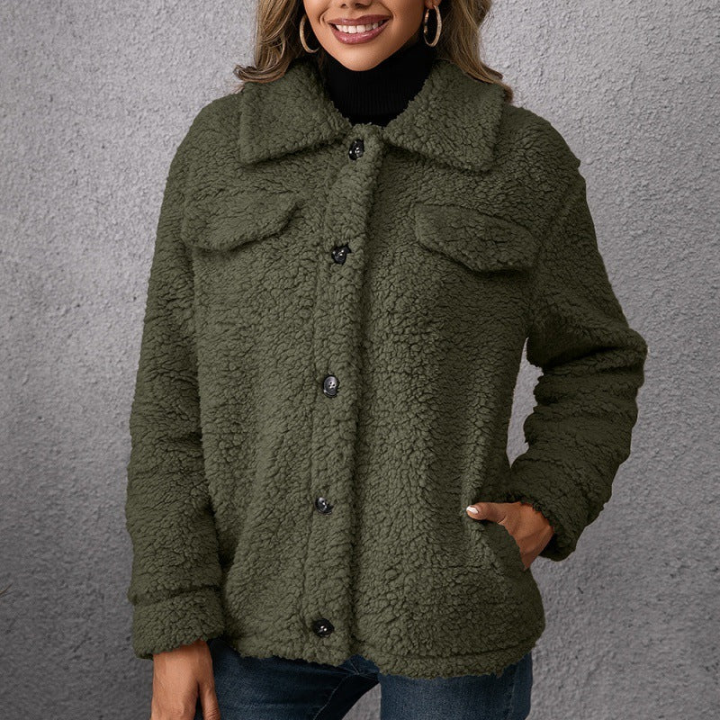Loose Casual Lapel Plush  Jacket Lamb Fleece Coat - AMAZEALL