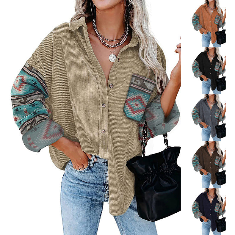 Women's Printed Plus Size Lapel Loose Clip - AMAZEALL