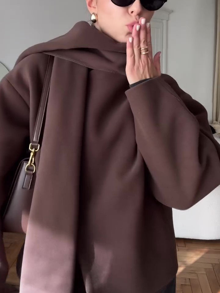 Short Wrap Coat With Scarf - AMAZEALL
