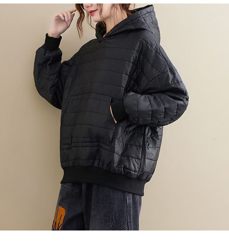 Winter New All-match Preppy Style Solid Color Hooded Loose Long-sleeved Cotton Jacket Jacket Women - AMAZEALL