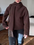 Short Wrap Coat With Scarf - AMAZEALL