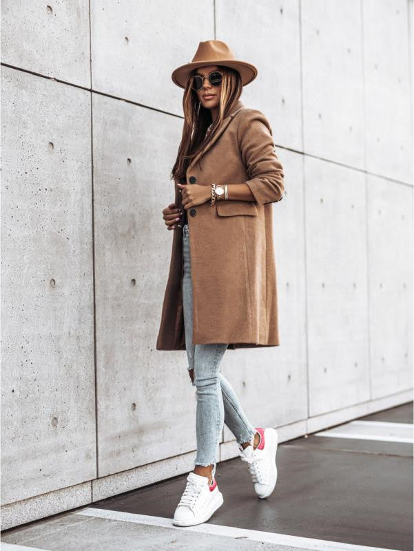 Simple Long Sleeve Button Nizi Coat - AMAZEALL