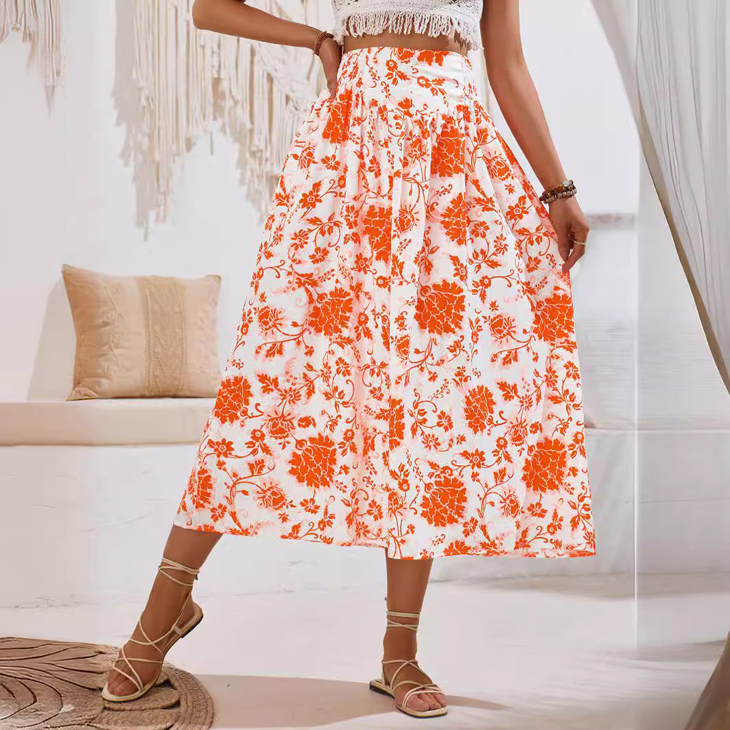 European And American Hot Print Casual Waist Tight Fresh Air Skirt - AMAZEALL