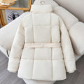 Winter Plaid Sewing Lapel Coat With Lace-up Design Fashion Loose Solid Thick Jacket Outerwear Women's Clothing - AMAZEALL