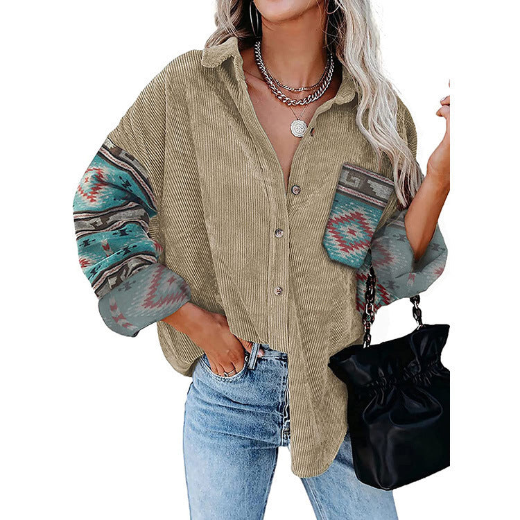 Women's Printed Plus Size Lapel Loose Clip - AMAZEALL