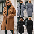 Mid Length Lapel Belted Single Breasted Plush Trench Coat - AMAZEALL