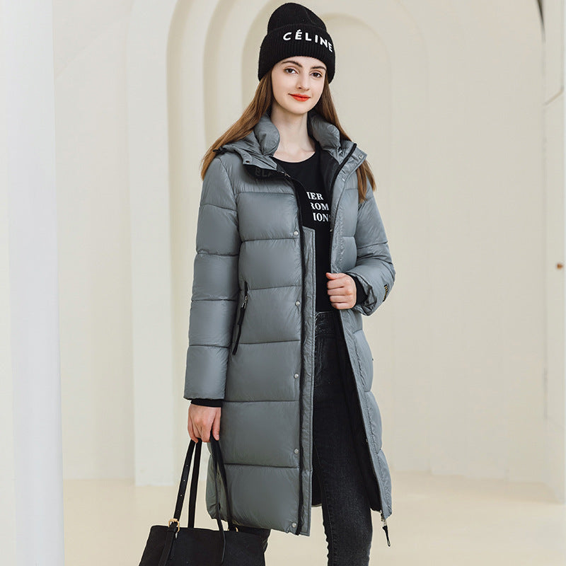 Winter Warm Hooded Coat With Pockets Fashion Simple Long Cotton Jacket Solid Color Outwear Women's Clothing - AMAZEALL