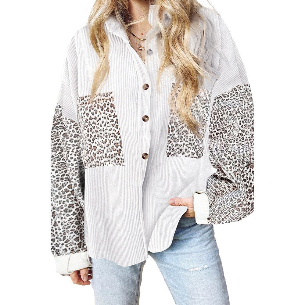 Leopard Print Women's Shirt Lapel Pit Strip Casual Jacket - AMAZEALL