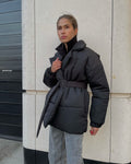 Winter Lapel Waisted Cotton Coat Fashion Solid Color Slim Overcoat Womens Clothing - AMAZEALL