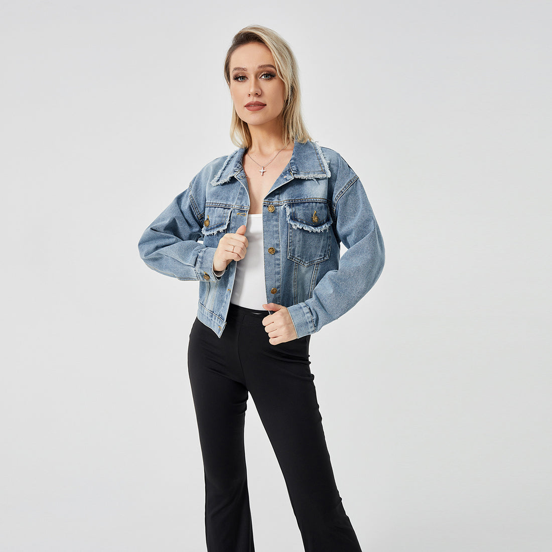 Women's Denim Long Sleeve Jacket Fashion Top - AMAZEALL
