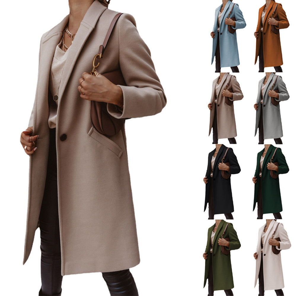 European And American Woolen Lapel Single Button Urban Trench Coat - AMAZEALL