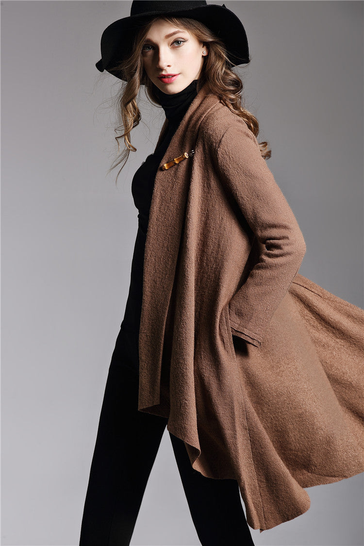 Long-Sleeved Cloak Long Woolen Coat - AMAZEALL