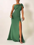 Green Bow Tube Top Evening Dress - AMAZEALL
