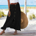 Women's Fashion Cotton Linen A-Line Hip Mid Waist Long Skirt - AMAZEALL