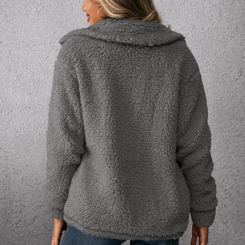 Loose Casual Lapel Plush  Jacket Lamb Fleece Coat - AMAZEALL