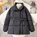 Winter Plaid Sewing Lapel Coat With Lace-up Design Fashion Loose Solid Thick Jacket Outerwear Women's Clothing - AMAZEALL