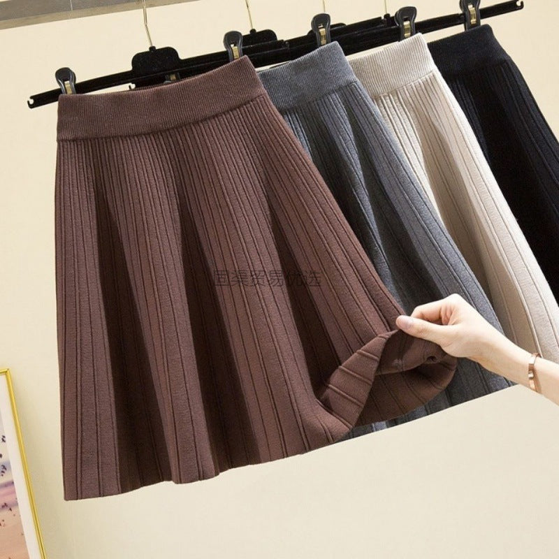 Knitted Umbrella Skirt Skirt High Waist Autumn And Winter Women - AMAZEALL