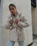 Winter Lapel Waisted Cotton Coat Fashion Solid Color Slim Overcoat Womens Clothing - AMAZEALL