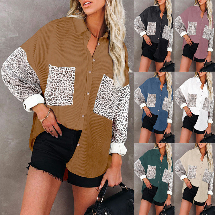 Leopard Print Women's Shirt Lapel Pit Strip Casual Jacket - AMAZEALL