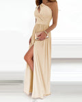 Women's One Shoulder High Split Cutout Sleeveless Elegant Sexy Cocktail Maxi Dress - AMAZEALL
