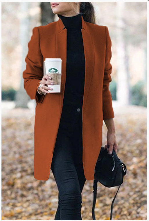 Autumn And Winter New Fashion Stand Collar Women's Woolen Coat - AMAZEALL