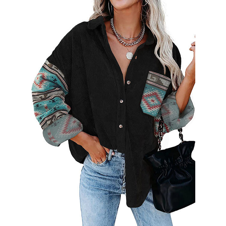 Women's Printed Plus Size Lapel Loose Clip - AMAZEALL