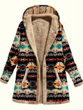 Cotton And Linen Printed Hoodie Warm Plush Coat - AMAZEALL