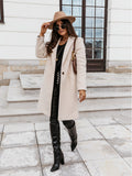 Solid Color Lapel Mid Length Button Wool Coat - AMAZEALL