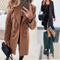 Autumn And Winter Solid Color Long-sleeved Double-breasted Mid-length Woolen Top Coat - AMAZEALL
