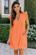 Lace Dresses With Pocket Summer Sleeveless Jacquard Cutout V-Neck Beach Dress - AMAZEALL