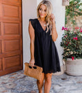 Lace Dresses With Pocket Summer Sleeveless Jacquard Cutout V-Neck Beach Dress - AMAZEALL