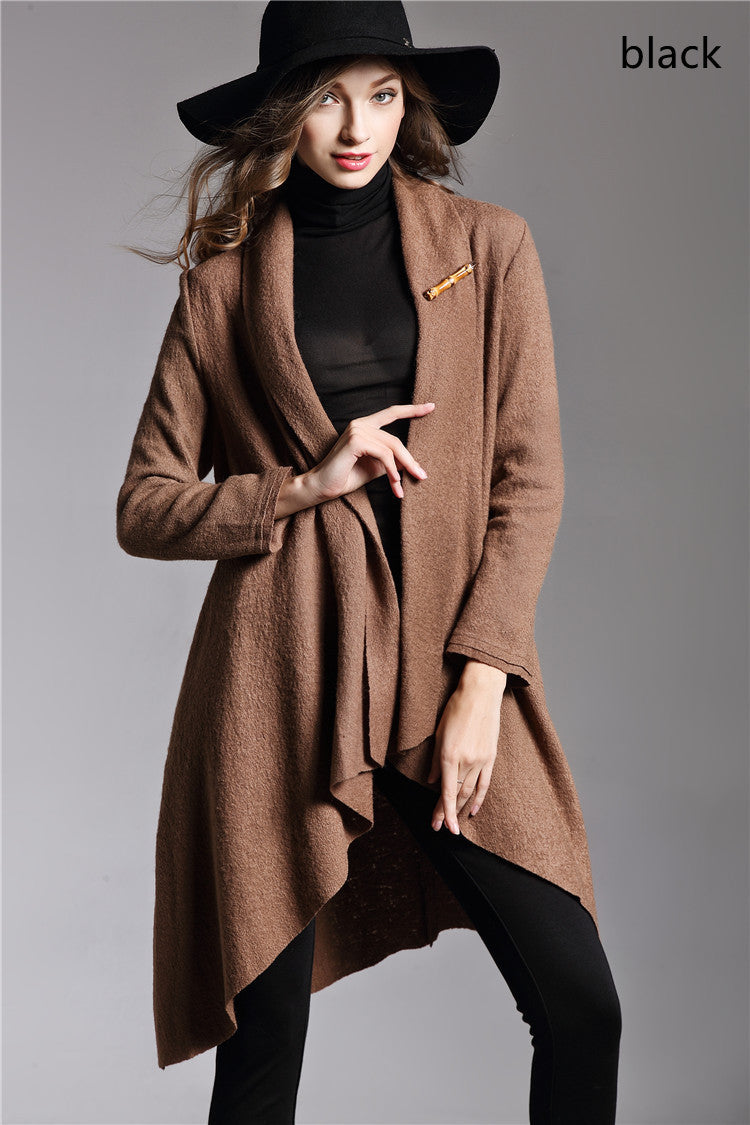 Long-Sleeved Cloak Long Woolen Coat - AMAZEALL