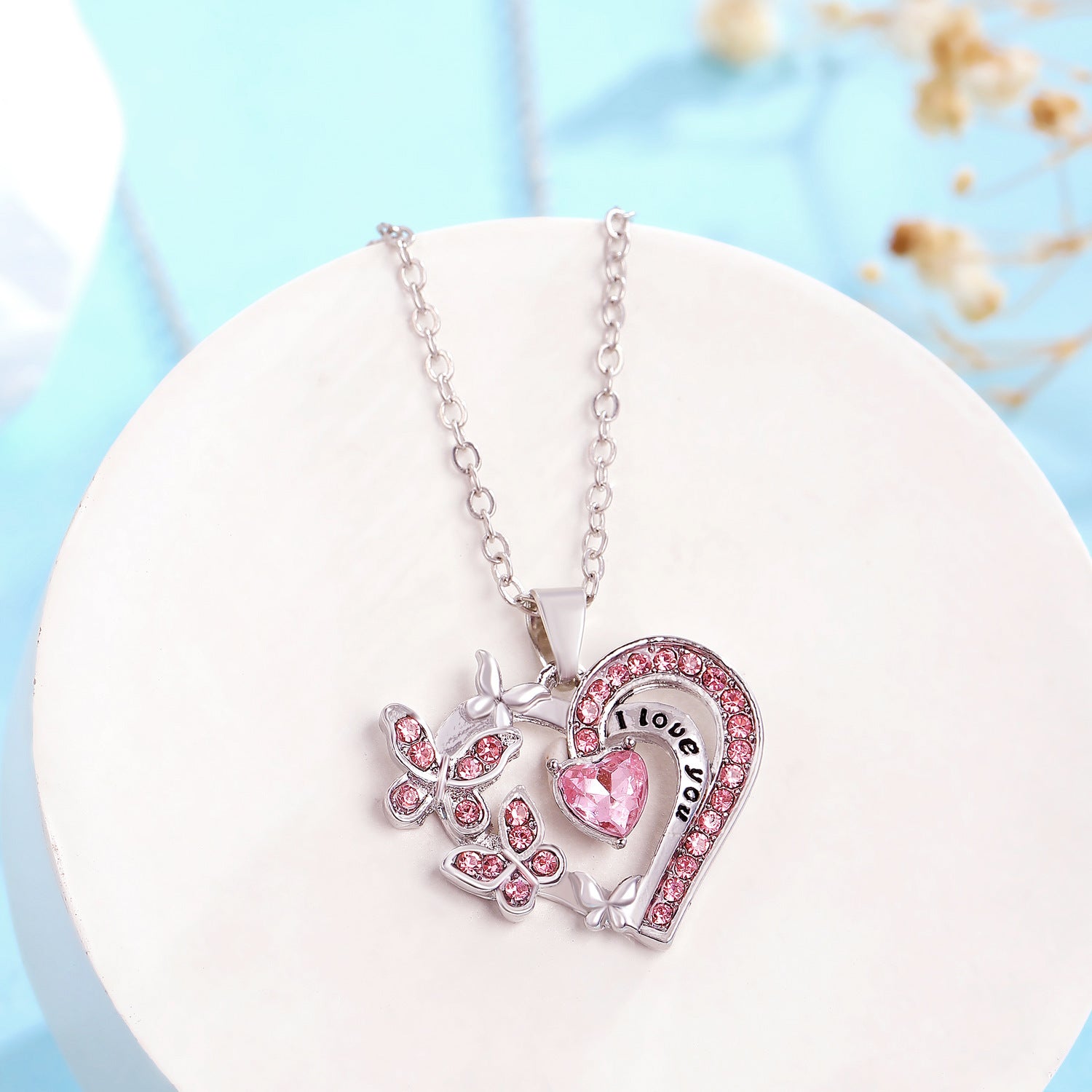 Ins Butterfly Love Necklace With Rhinestones Fashion Personality Hollow Heart-shaped Clavicle Chain Pendant Necklace For Valentine's Day - AMAZEALL