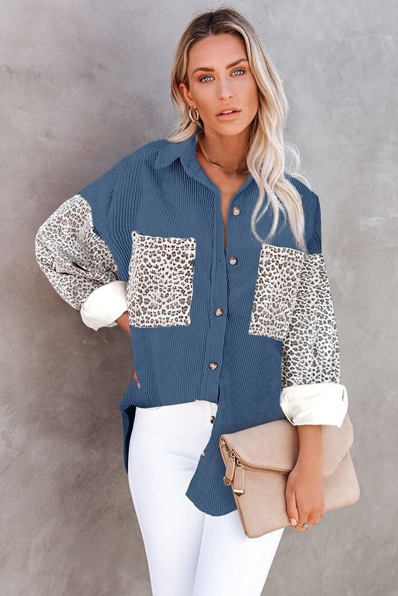 Leopard Print Women's Shirt Lapel Pit Strip Casual Jacket - AMAZEALL