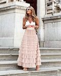 Layered Ruffles Cake Skirt Summer Fashion A Line Swing Mesh Long Skirt Party Dress Women - AMAZEALL