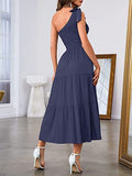 New Summer Fashion Women's One-shoulder Pleated Layered Hem Split Dress - AMAZEALL
