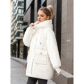 Winter Warm Hooded Coat With Pockets Fashion Solid Color Thicken Straight Cotton Jacket For Women Outerwear Clothing - AMAZEALL