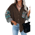 Women's Printed Plus Size Lapel Loose Clip - AMAZEALL