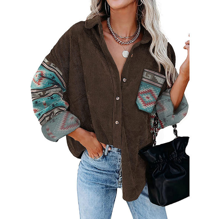 Women's Printed Plus Size Lapel Loose Clip - AMAZEALL