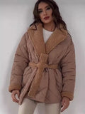 Winter Lapel Plaid Coat Fashion All-match Waist-tied Design Coat For Women Outwear Clothing - AMAZEALL