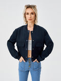Women's Lightweight Cropped Bomber Jacket Casual Long Sleeve Varsity Jacket With Pocket Fashion Y2k Jacket Streetwear - AMAZEALL