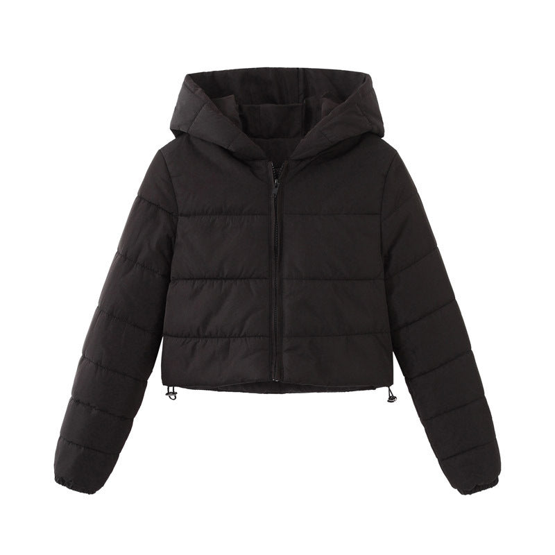 Fashion Zipper Hooded Short Coat Winter Mandela-color Jacket Outerwear Women's Clothing - AMAZEALL