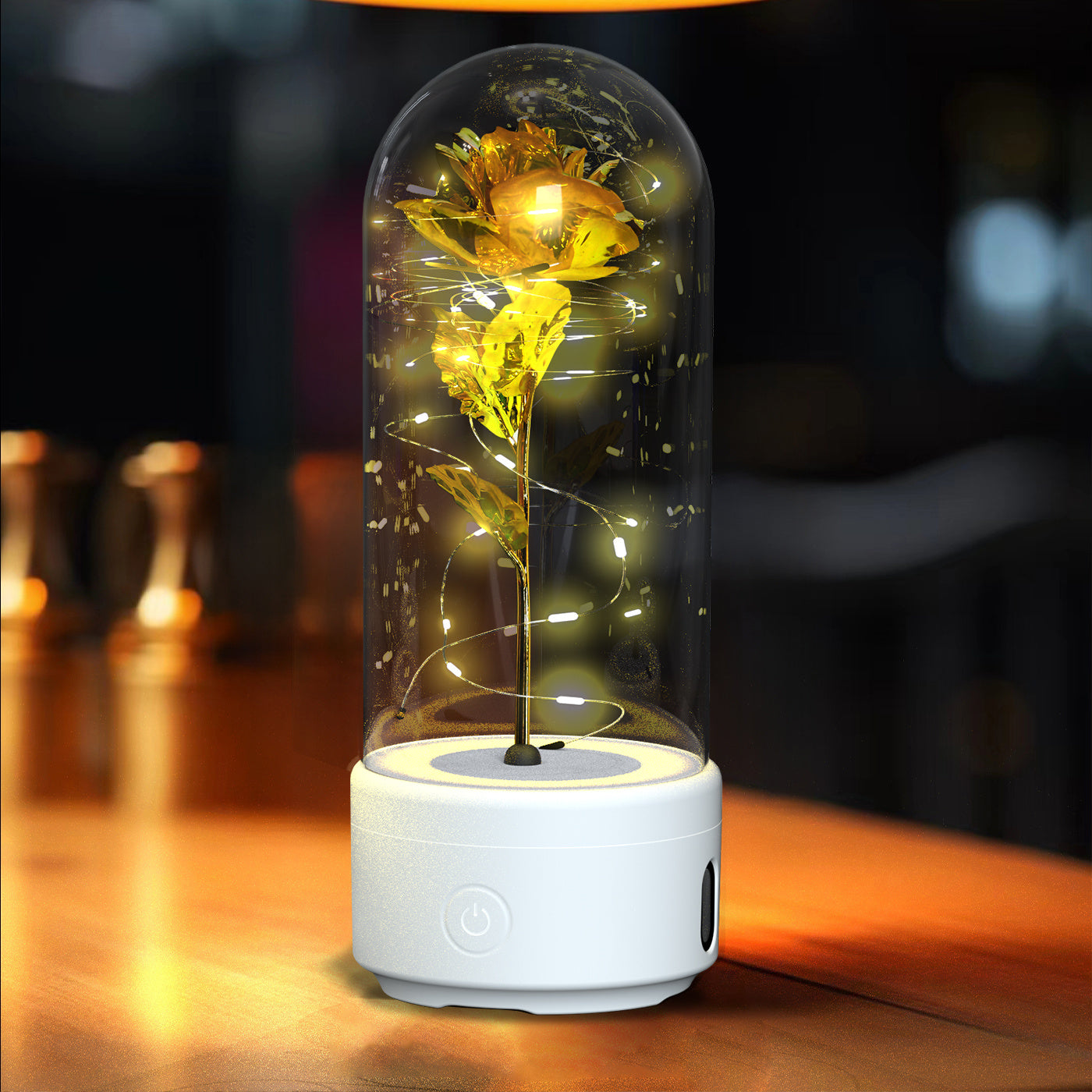 Creative 2 In 1 Rose Flowers LED Light And Bluetooth-compatible Speaker Valentine's Day Gift Rose Luminous Night Light Ornament In Glass Cover - AMAZEALL