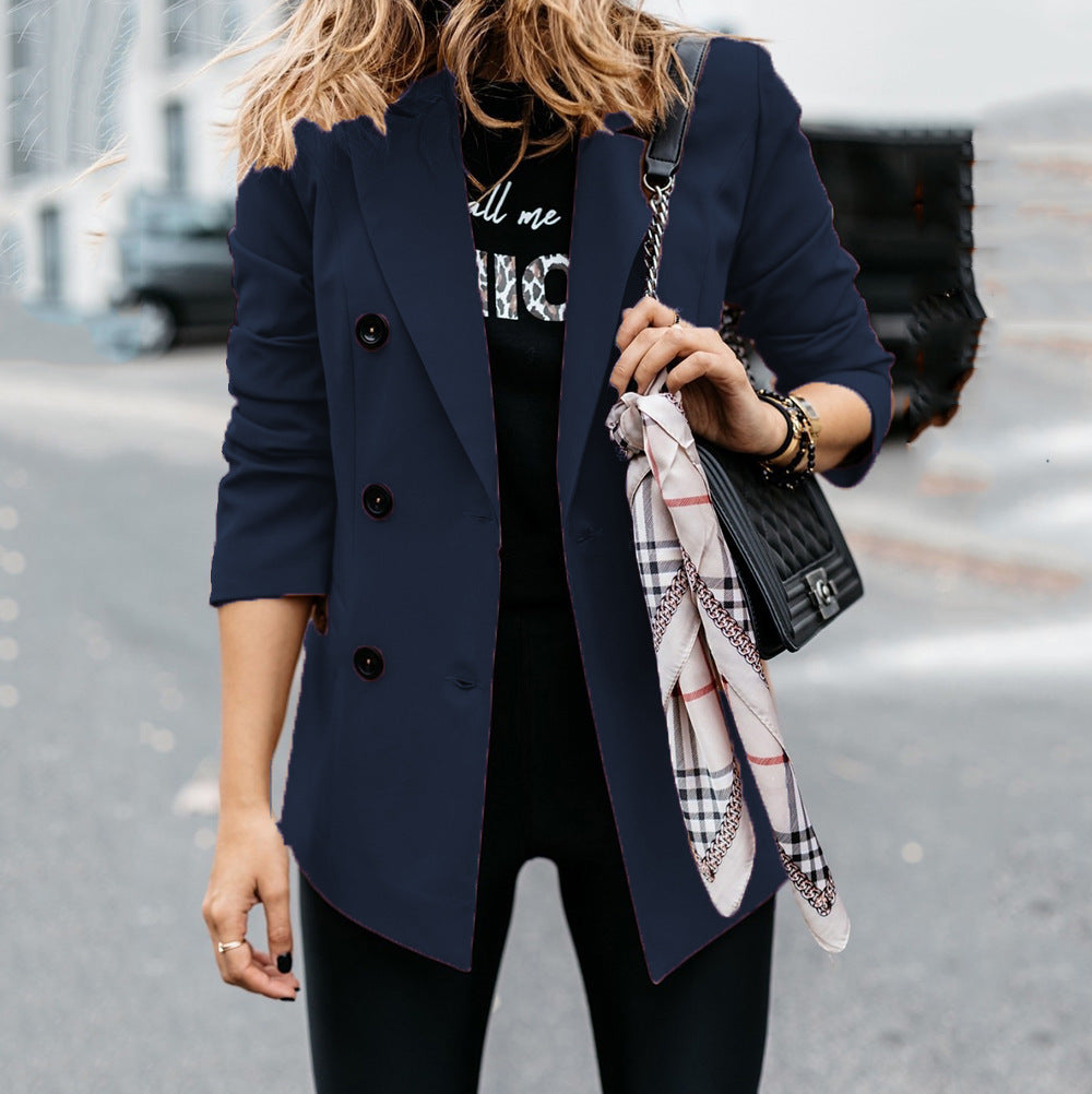 European And American Long-sleeved Double-breasted Button Blazer - AMAZEALL