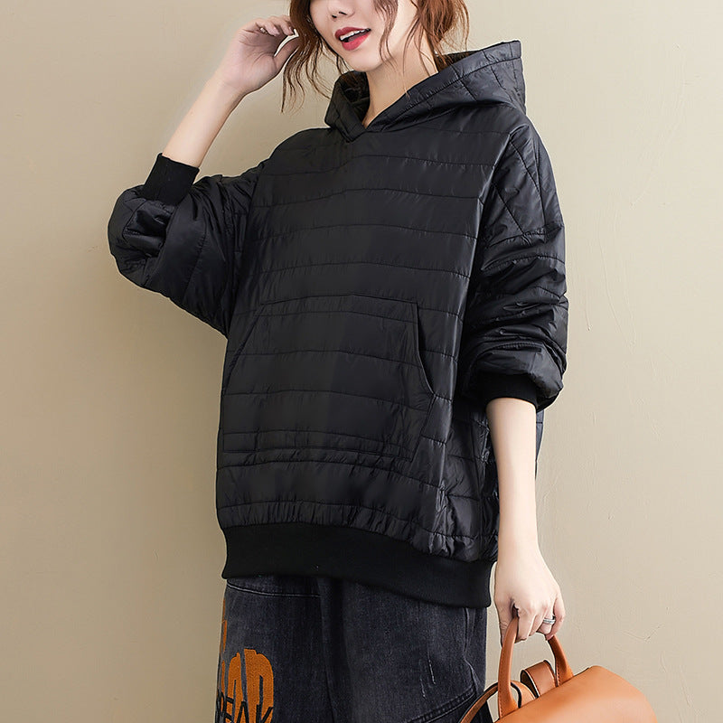 Winter New All-match Preppy Style Solid Color Hooded Loose Long-sleeved Cotton Jacket Jacket Women - AMAZEALL